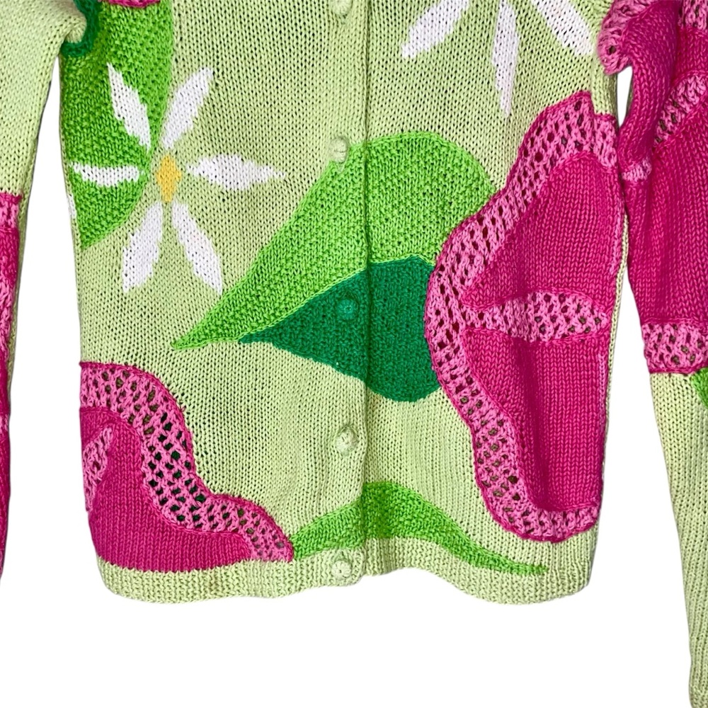 LILLY PULITZER Cardigan Sweater Button Up Long Sleeve Green Pink Floral Women S - Picture 5 of 10